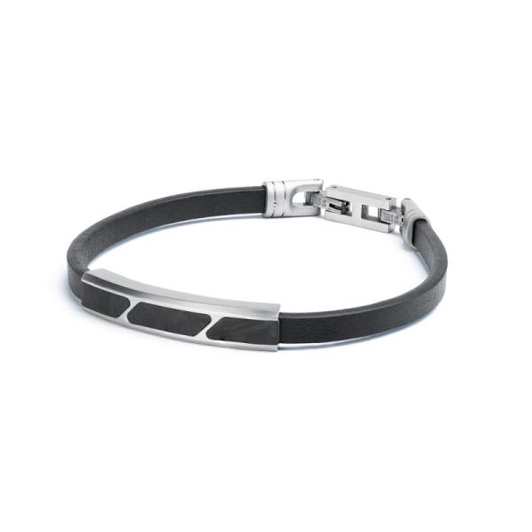 Armband aus Leder mit geschmiedetem Karbonelement - Stella Silver